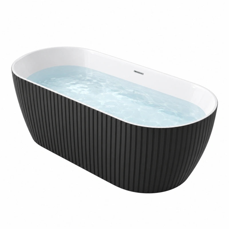 Freistehende Badewanne 170 x 80 x 58 cm aus Acryl Schwarz Weiß mit geriffelter Oberfläche