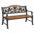 Gartenbank 120 x 60 x 90 cm aus Metall und Holz braun schwarz mit floralem Muster
