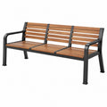 Gartenbank 180 cm Holz Metall Braun Schwarz Dreisitzer mit Armlehnen