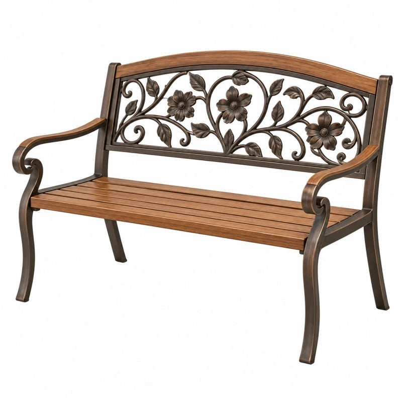 Gartenbank 122 x 61 x 91 cm Metall und Holz Braun mit Blumenmuster