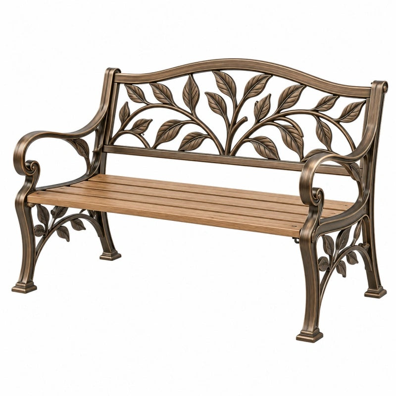 Gartenbank 120 x 60 x 90 cm Metall Bronze Blattdekor Klassisch
