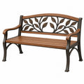 Gartenbank 125 x 60 x 90 cm aus Metall und Holz in Braun/Schwarz mit Blattornamenten