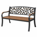 Gartenbank 122 cm aus Metall und Holz Braun Schwarz mit Blattmuster