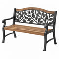 Gartenbank 122 x 63 x 89 cm aus Metall und Holz Braun Schwarz mit Blattdekor