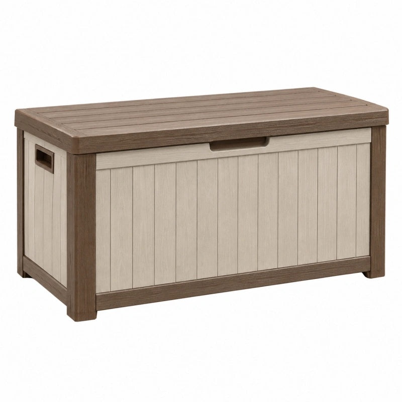 Garten Aufbewahrungsbox 120 x 60 x 63 cm aus Kunststoff Braun Beige mit Sitzfläche