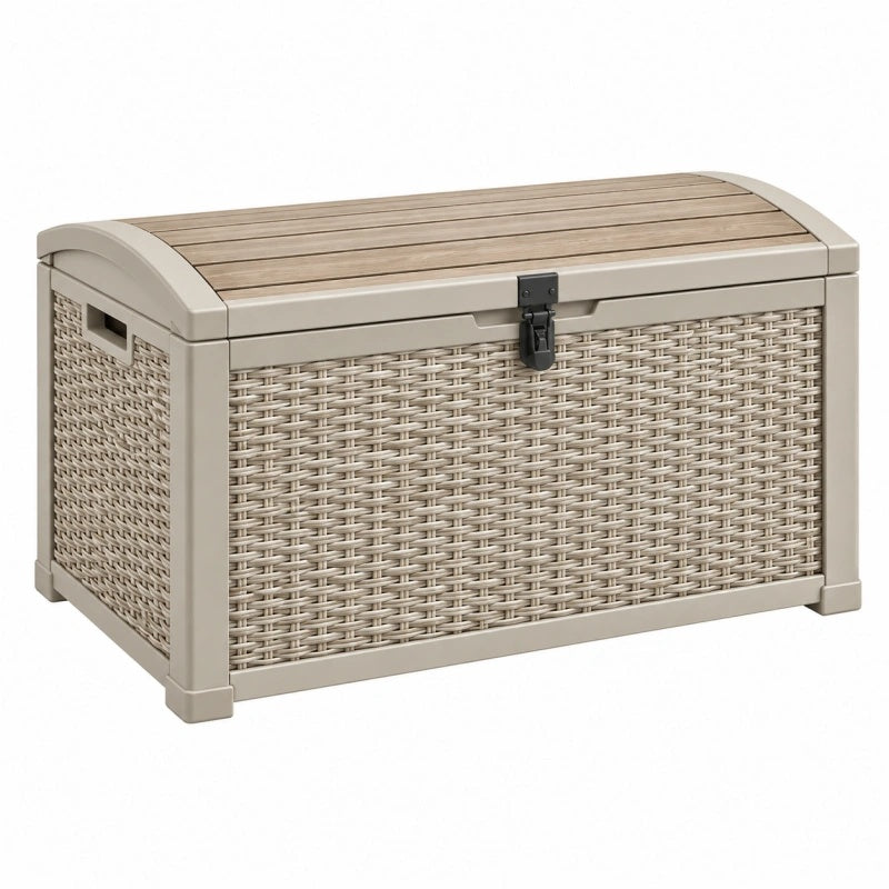 Aufbewahrungsbox 122 x 62 x 64 cm Kunststoff Beige für Garten mit Deckel