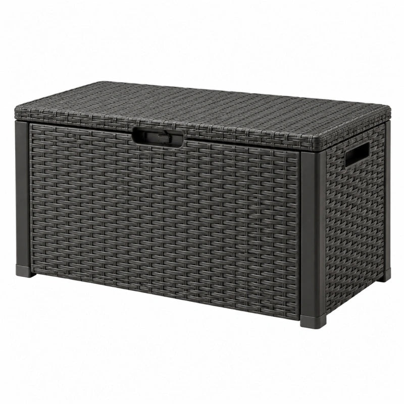Aufbewahrungsbox 117 x 45 x 57 cm Kunststoff Anthrazit Rattanoptik für Außenbereich