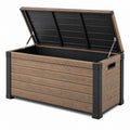 Garten-Aufbewahrungsbox 120 x 60 x 63 cm Kunststoff Holzoptik Braun Schwarz mit Klappdeckel