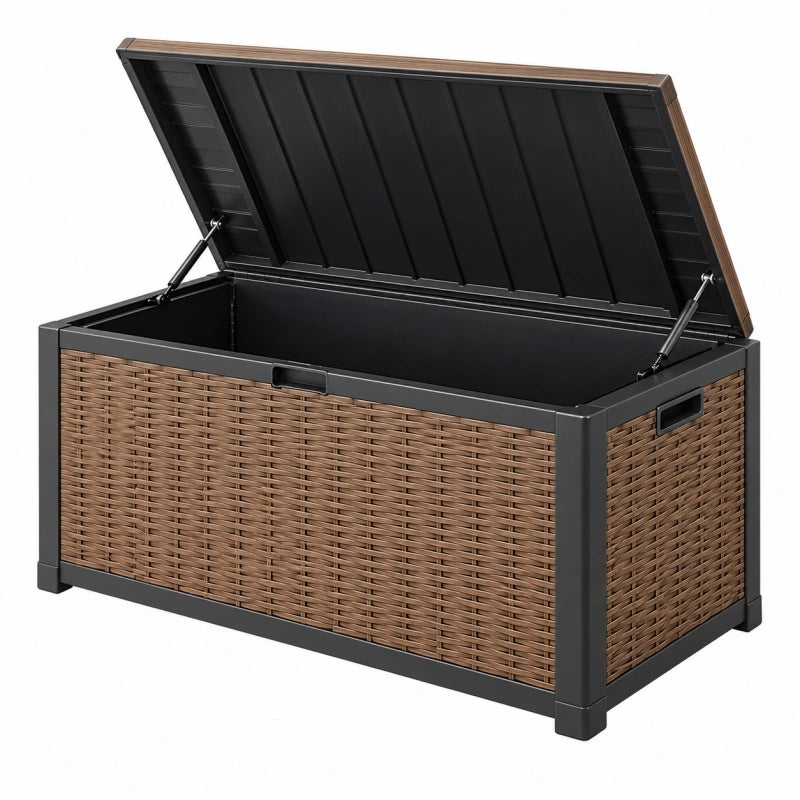 Garten-Aufbewahrungsbox 120 x 50 x 60 cm Polyrattan Braun mit Klappdeckel