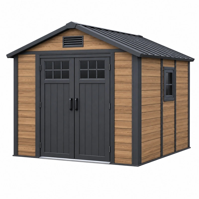 Gartenhaus 213 x 191 x 200 cm in Holzoptik Braun Anthrazit mit Doppeltür und Satteldach