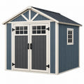 Gerätehaus 200 x 160 x 190 cm Kunststoff Blau Grau mit Doppeltür und Fenstern