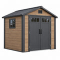 Gartenhaus 213 x 131 x 192 cm aus Stahl in Anthrazit Braun - Gerätehaus mit Doppeltür Fenstern und Satteldach