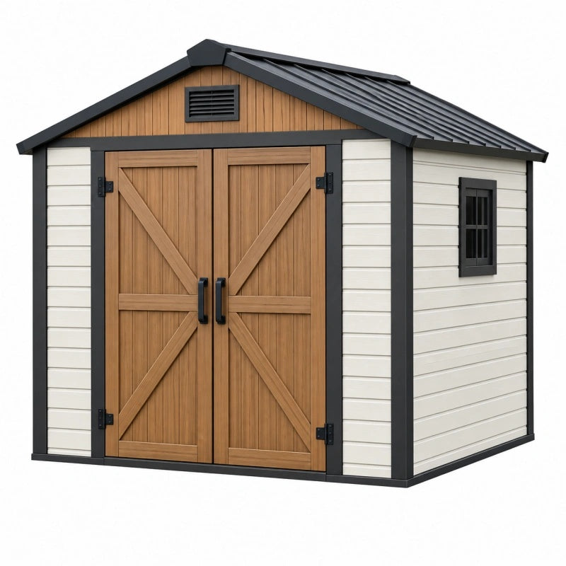 Gartenhaus 180 x 120 x 180 cm Kunststoff Holzoptik Weiß Braun mit Doppeltür