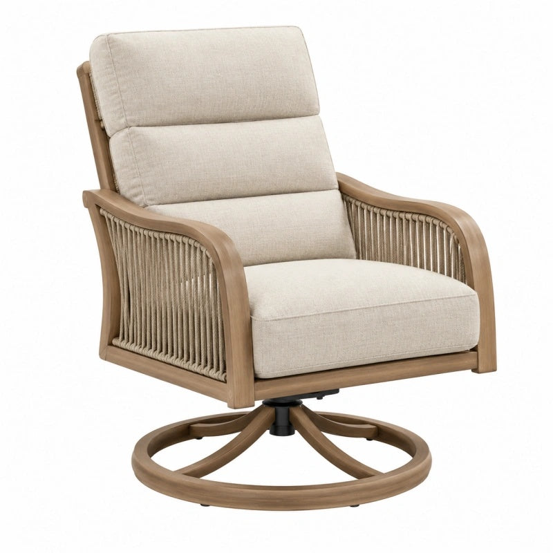 Drehsessel 82 x 88 x 98 cm Beige Hellbraun mit Holzgestell und Kordelbespannung