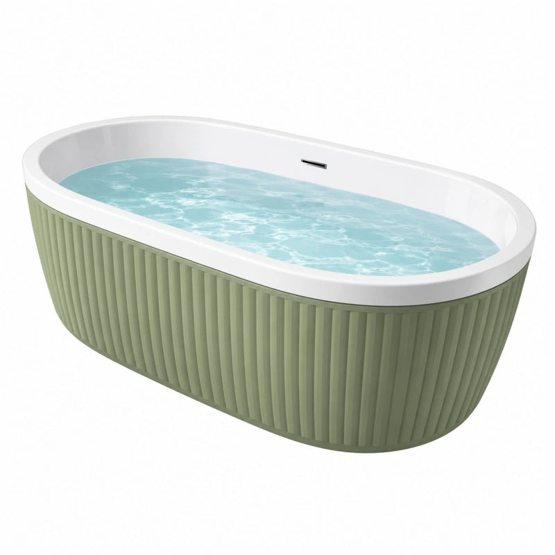 Freistehende Badewanne 170 x 75 cm Acryl Salbeigrün Weiß mit geriffelter Oberfläche